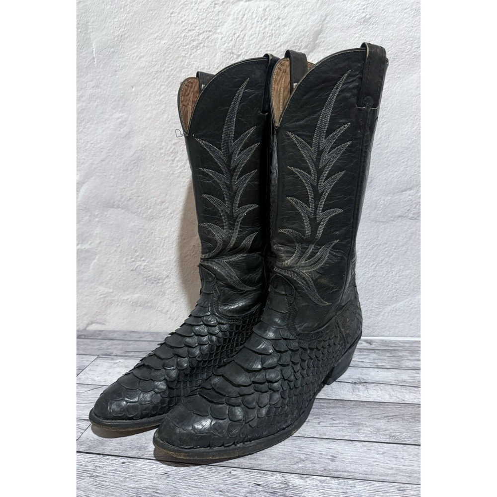 Rare Vintage Nocona Exotic Leather Cowboy Boots Men 9 9.5 Black